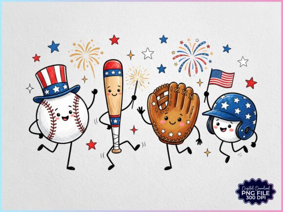 Download Patriotic Baseball Friends Doodles PNG - Premium Resources